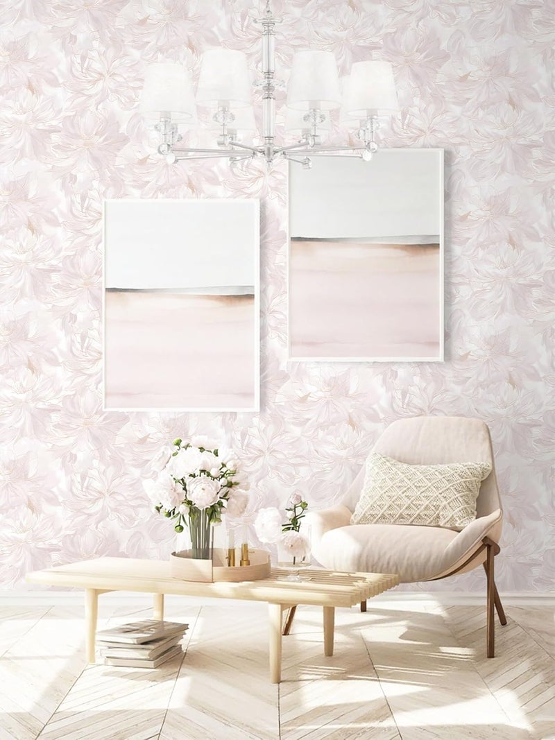 Dimoon 393"x17.3" Peel and Stick Wallpaper Pink Floral Boho Cute Contact Paper Pink Girly White Flower Wallpaper Removable Dorm Girls Wall Paper Self Adhesive Modern Kitchen Bedroom Vinyl Roll - Image 3
